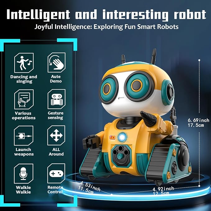 BYTEWAR Robot Toys, Rechargeable Remote Control Robot, with Intelligent Programming Function, Gesture Sensing, Auto-Demo,Music and Dance,Children's Birthday Gift(Yellow)