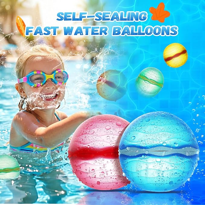 Reusable Water Balloons, Self-Sealing Refillable Magnetic Water Balls, Pool Beach Water Toys for Boys and Girls, Outdoor Summer Toys for Kids Ages 3+ (16 PCS)