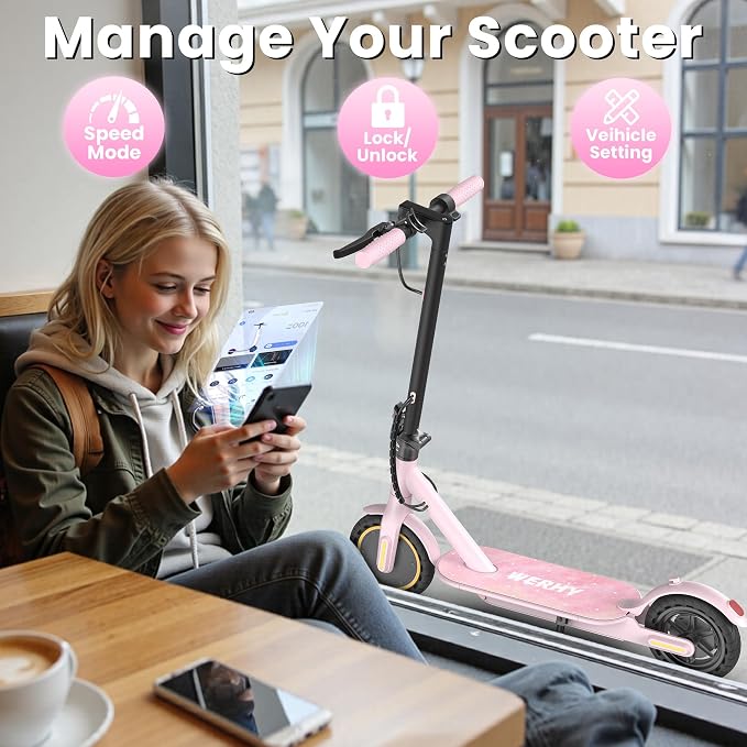 Werhy Kids Electric Scooter, 350W Motor, 19 Mph Speed & 15 Miles Range, 8.5" Solid Tires, Lightweight Foldable Scooter with Dual Braking System, Max Load 265LBS