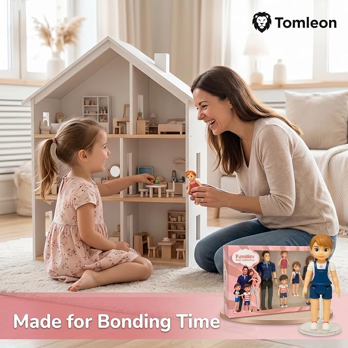 Family Dollhouse People - Bendable Doll House People Figures - 5 Poseable Action Figures Incl. Mom, Dad, Sister, Brother, & Toddler - Small Dolls for Doll-house Designed to Fit Standard Dollhouses