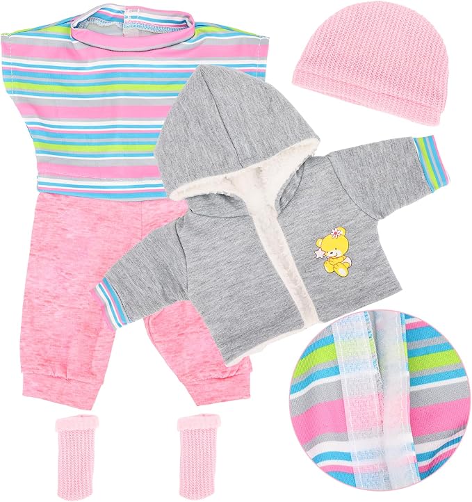 5 Pieces Baby Doll Clothes & Accessories with Outfit, Hat, Coat, Socks, Hanger for 14-16 inch Baby Dolls and 18 Inch Girl Doll(Doll NOT Include)