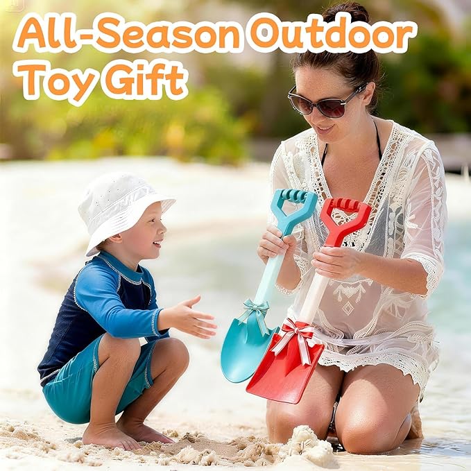 20 Inch Beach Sand Shovels for Kids, Heavy Duty Plastic Spades, 2 Pack Set for Sandbox Garden Snow Digging