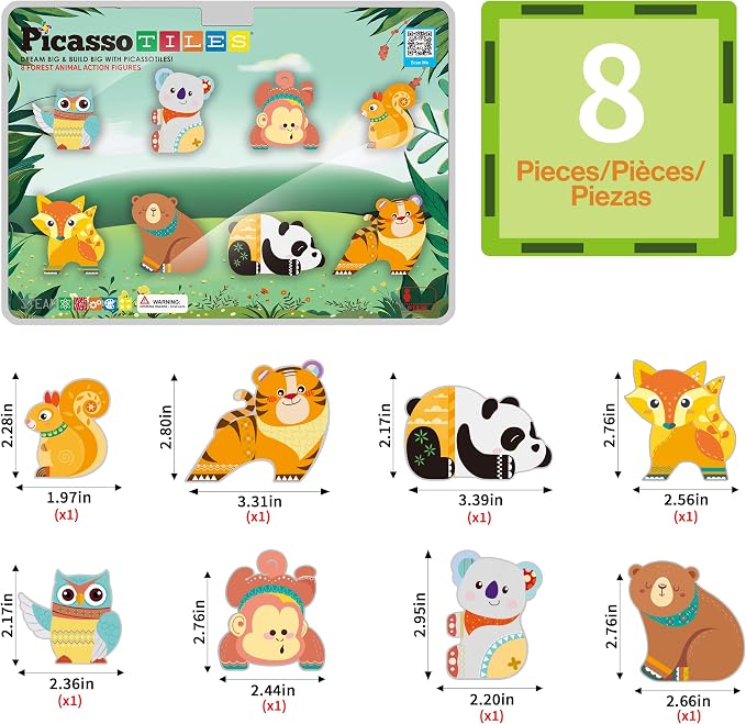 PicassoTiles Magnet Tile Building Blocks 8 Magnets Forest Animal Action Figures Compatible Magnetic Accessory Tiles Construction Toy Set STEM Educational Learning Toddler Girls Boys Ages 3+ PTA26