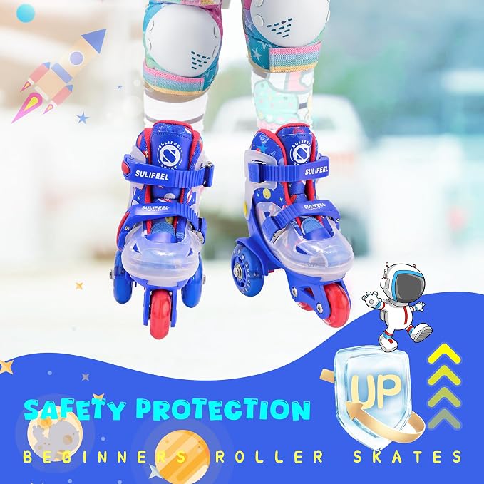 SULIFEEL Adjustable Roller Skates for Girls Boys Kids,Fun Illuminating Light Up Flash Wheels Three-Point Type Balance Suitable for Beginners Indoor Roller Skating