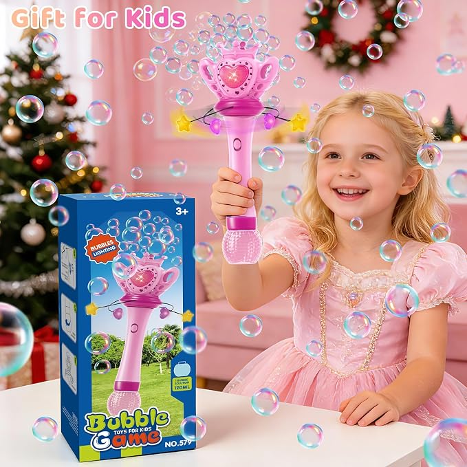 Sitodier Bubble Wands for Girls - Bubble Machine for Toddlers with Rotatable LED Light & Music, Outdoor Easter Birthday Party Bubble Toys, Gift for 3 4 5 6 7 8 Year Old Kids Girls