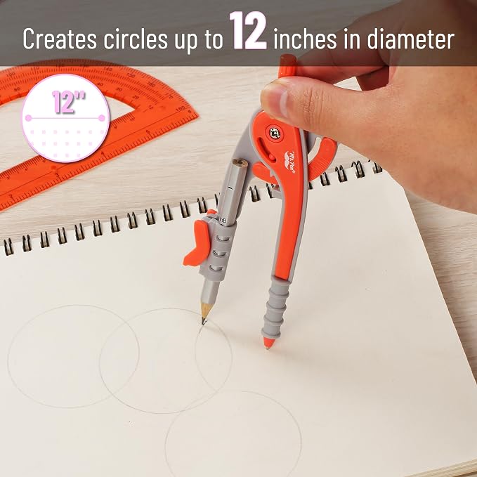 Mr. Pen- Geometry Compass and Protractor Set, 6 Inch Compass | 6 Inch Protractor, Drawing Tool for School, Clear Plastic, Easy Grip, Precision Design for Math, Art, Drafting, Architecture