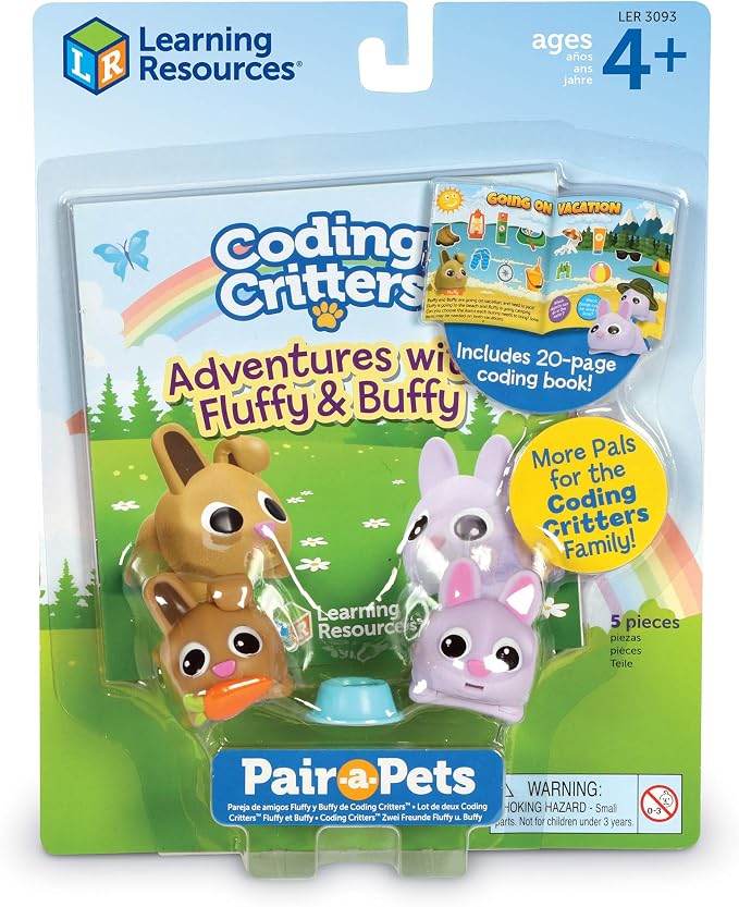 Learning Resources Coding Critters Pair a Pets Bunnies Fluffy & Buffy - Screen-Free Toys For Kids, Interactive STEM, Critical Thinking, 5 Pieces, Ages 4+