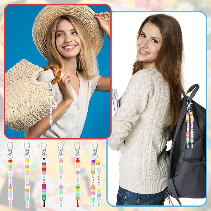 Suncalla 984 Pcs 24 Set End of Year Gift Keychain Making Kit Graduation Keychain Senior Gift Crafts Name Letter Bead Adjustable Cards Strings Kit DIY Accessories Congrats Grad Party Favors for Adult