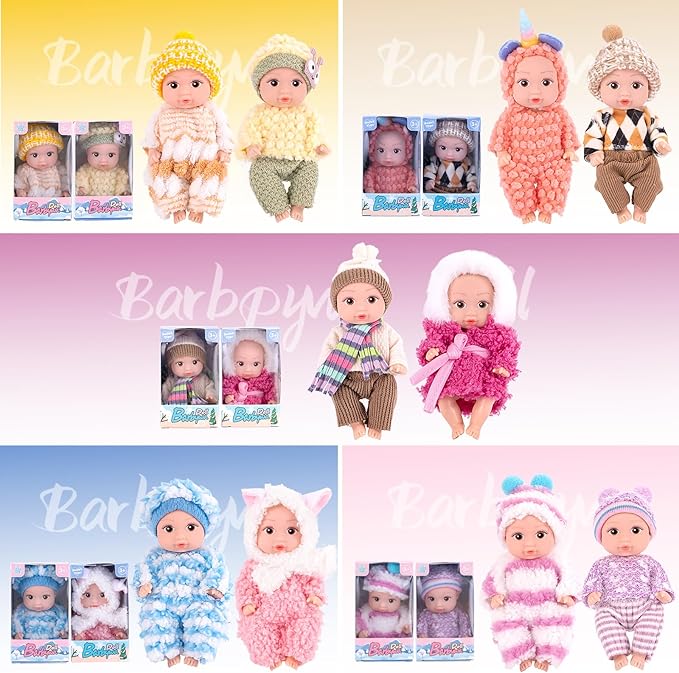 Vueos 10pcs Set 4 Inch Reborn Baby Dolls - Open Eyes Realistic Baby Doll Toys for Kids, Mini Dolls Collection for 3+ Year Old Girls Boys