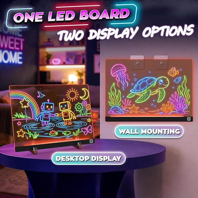 LED Drawing Board with USB-C Power – 16 Inch Acrylic Light Board for Tracing with Edge-Lit Color-Changing Glow, 7 LED Colors, 6 Light Modes – Plug-and-Play Kit with Markers, Stands, Gift Box (Black)