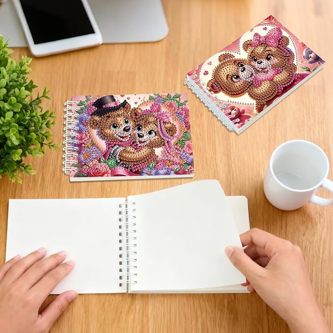 2 Pcs Bear Diamond Painting Notebook 80 Pages for Adults,Animal Diamond Art Journal and DIY Sketchbook, Diamonds Art Kit Supplies,Gift for Beginners, Craft Lovers, Artists. (Bear)