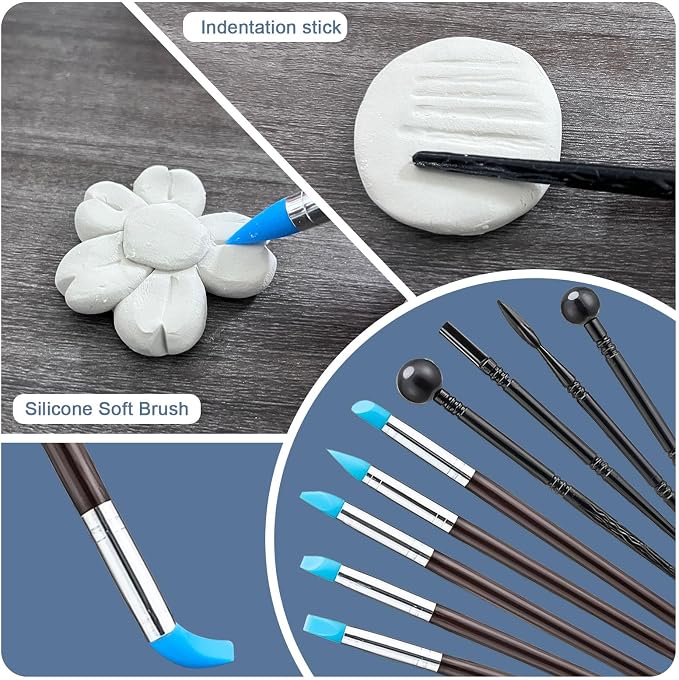 1DFAUL 30Pcs Air Dry Clay Varnish with Sculpting Tools Kit, 2 x 100ml Gloss Matte Clay Glaze for High Luster Scratch Resistant, Waterproof, Pottery Tool kit to Sculpting, Modeling, Shaping