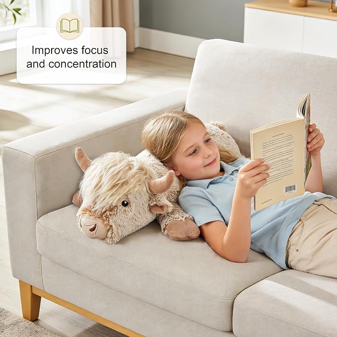 3.5Lbs Weighted Stuffed Animals Microwave Highland Cow Plush with Removable Heating Pad，23" Unscented Heatable & Coolable Highland Cow Cute Warm Gifts for Kids and Adults