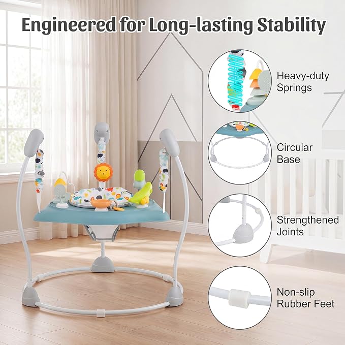 HONEY JOY Baby Bouncer Activity Center, Infant Jumper and Table w/ 360° Rotary Seat, 3 Adjustable Heights, Music, Sounds & Developmental Toys, Activity Center for Babies(Light Blue)