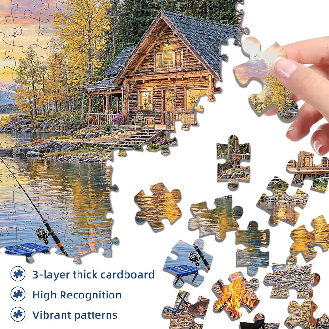 Sunset Lake Cabin Puzzles for Adults 1000 Pieces,Challenging Jigsaw Puzzles for Adults 1000 Pieces,Difficult Impossible Puzzle for Family Game Night,Gifts for Parents Mother's Father's Day