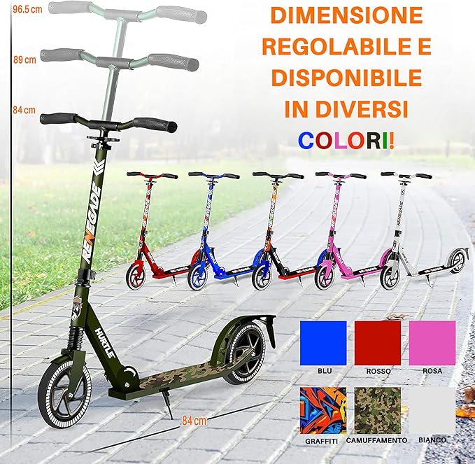 Hurtle Renegade Kick Scooter for Kids, Teenagers & Adults - 2-Wheel Folding Scooter with Adjustable T-Bar Handlebar - Alloy Anti-Slip Deck