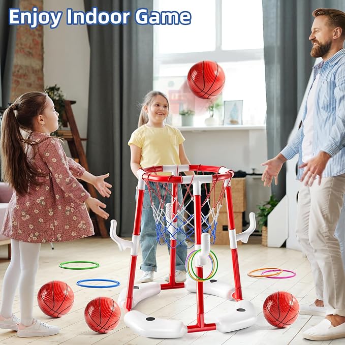 JUKUDAHU Swimming Pool Basketball Hoop Toy for Kids 2 3 4 5 6 Years Old - Floating Pool Basketball Game Toys with 4 Balls Air-Pump, Outdoor Play, Poolside Summer Water for Boys Girls Age 4-8-12 (Red)