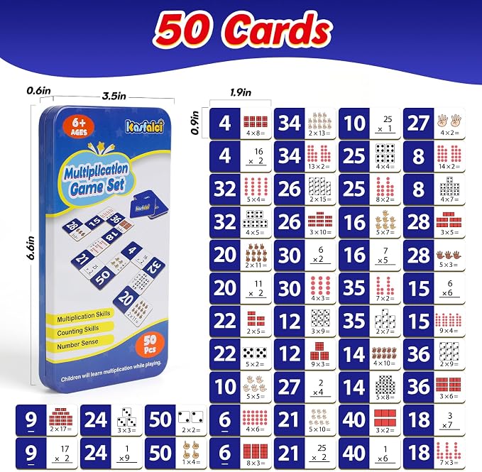 Kasfalci Multiplication Dominoes Set,Math Manipulatives Games for Kids,Counting Toy,Learning Games,Preschool Learning Activities,Homeschool Supplies,Kindergarten Classroom Must Haves,1st 2nd 3rd Grade