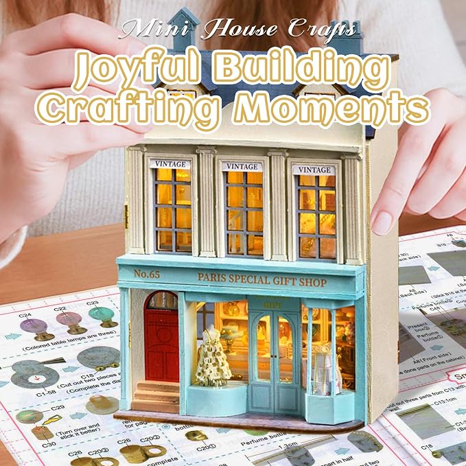 Flever Dollhouse Miniature DIY House Kit Creative Room with Furniture for Romantic Valentine's Gift (Paris Gift Store)