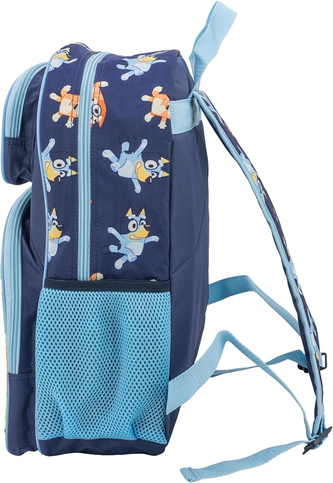 AI ACCESSORY INNOVATIONS Bluey Backpack for Girls & Boys, 16 Inch School Bag with 3D Molded Front Pocket, Blue