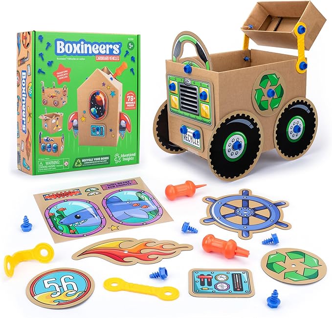 Educational Insights Boxineers Cardboard Vehicles - Creative Craft Supplies for Kids Projects, Cardboard Tools for Kids, DIY Fine Motor Activities, Kids Crafts and STEM Construction Kits