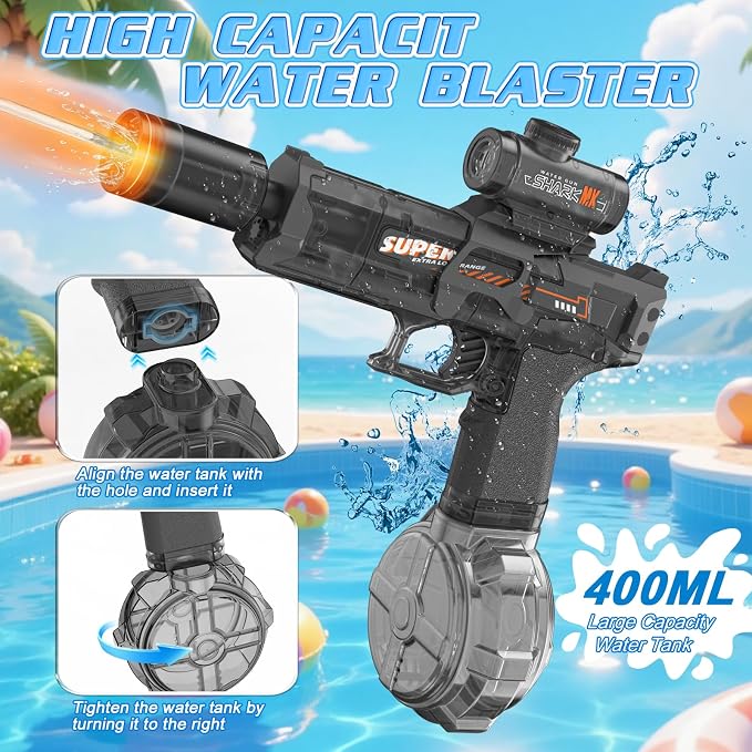 Handwell 2 Packs Electric Water Gun for Adults Kids, Automatic Squirt Gun with LED Light, Large Capacity Water Blaster 23-33 FT Long Range, Outside Water Toys, Summer Beach Swimming Pool Party Toy