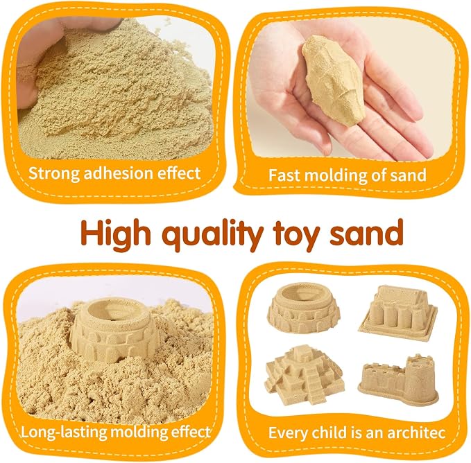 Play Construction Sand Kit,2.2lbs Magic Sand,8 Alloy Construction Vehicles,1 Inflatable Sandbox,8 Worker Figures and Road Signs,6 Castle Molds,1 Storage Box, Sensory Toys for Kids Ages 3+