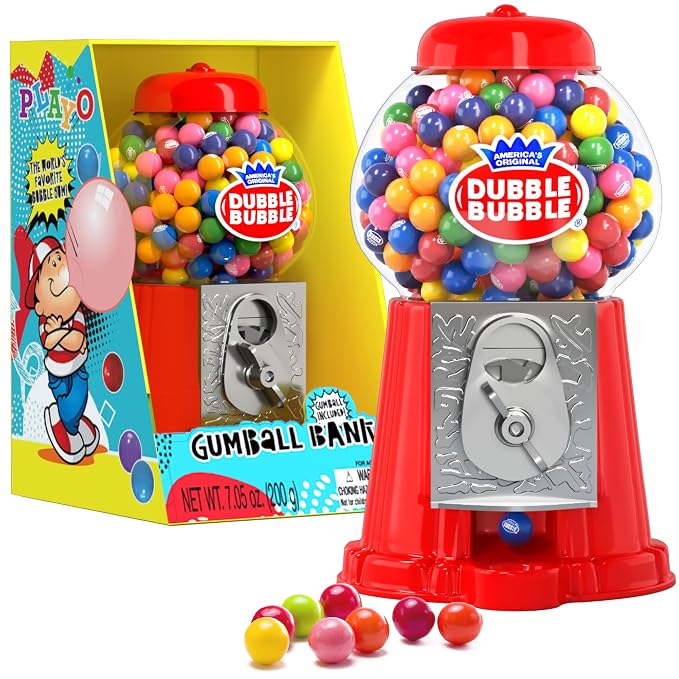 Gumball Machine for Kids 8.5" - Coin Operated Bubble Gum Machine and Toy Bank - Candy Machine Dispenser Includes 40 Gum Balls - Great Candy Dispenser Machine Gift Toys for Girls and Boys (Red)