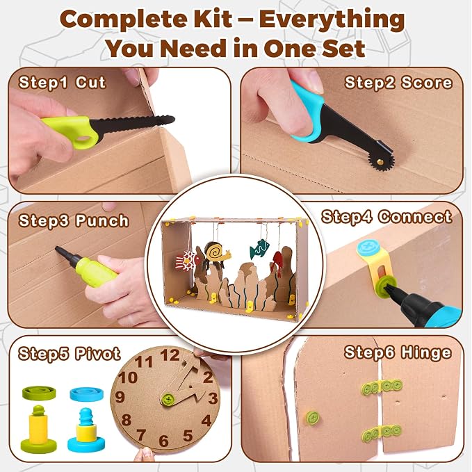 Kids Cardboard Construction Tool Set with Electric Drill & Tool Belt -258PCS, STEM Building Kit for Creative Craft Projects, Educational DIY Engineering Toy for Boys & Girls