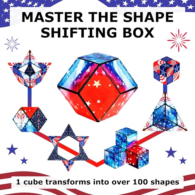 Shashibo Sensory Fidget Toy for Adults & Kids, Stress Relief Fidget Toy for Adults, Teens & Kids, Cool Fidget Toys for Desk, Classroom Must Have, Sensory Shape Shifting Cube, 100+ Possible Shapes