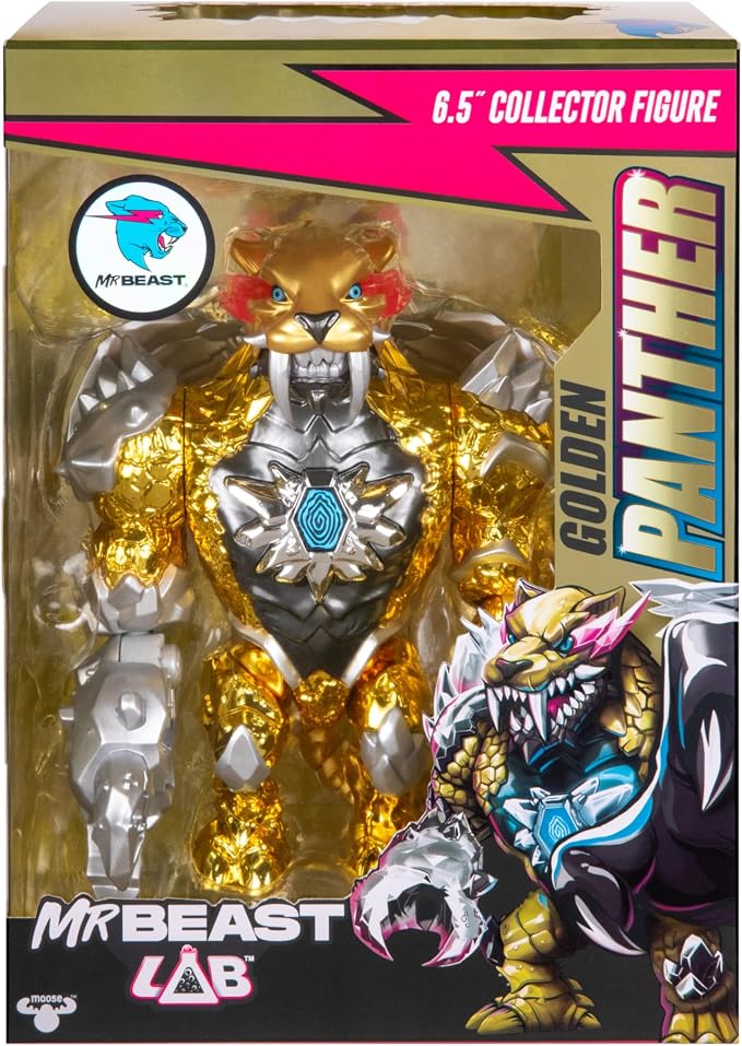 MrBeast Lab Apex Beast Panther Collector Figure, 6.25" Tall, with Extreme Detailing, Premium Packaging, 13 Points of Articulation and Chomp Jaw - Styles May Vary