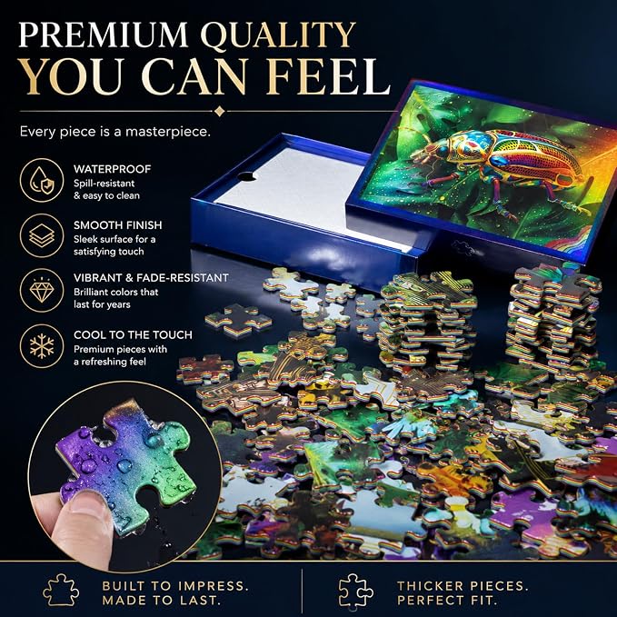 Unique Jigsaw Puzzles 1000 Pieces for Adults, Laser Rainbow Reflection Unique Puzzles, Cool Puzzles for Adult in Game Night, Beetle Theme, Unique Gifts for Puzzle Lovers