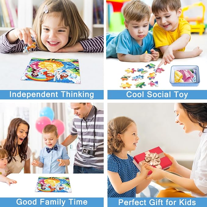 MZZOTOY Princess Puzzles for Kids Ages 4-8, 60 Pieces Jigsaw Puzzles for Kids Ages 3-5 Puzzle for Girls and Boys Learning Educational Puzzles Toys in a Metal Box
