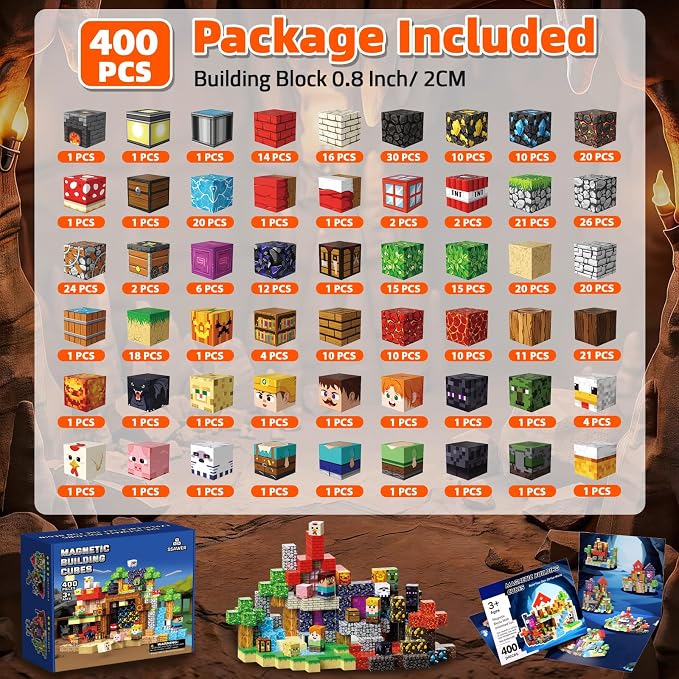 400PCS Magnetic Blocks, Magnetic Building Cube Set for Kids Ages 3+, Constructions STEM Stacking Tiles Toy Building Birthday Gifts for Boys Girls