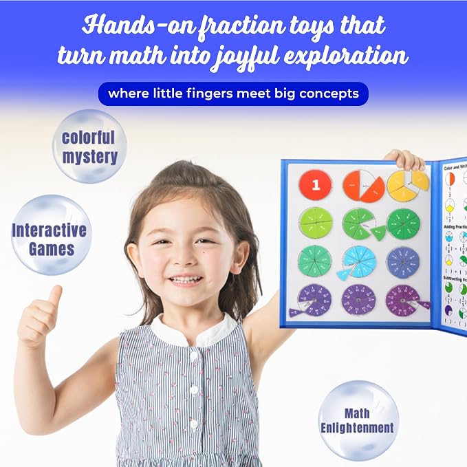 Magnetic Fraction Educational Puzzle, Large Magnetic Fraction Demonstration Book Tiles & Fraction Circles Set, Eco-Friendly Non-Toxic Math Learning Toy, Homeschool & Classroom Teaching Aid, Ages 4-12