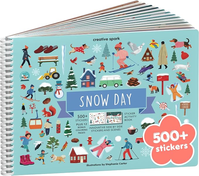 Snow Day 500+ Kids Sticker Book by Cupkin Fun Toddler Winter Activity Coloring and Sticker Book, Road Trip Essentials, 12 Coloring Pages 12 Side by Side Scenes for Ages 2–8 Years
