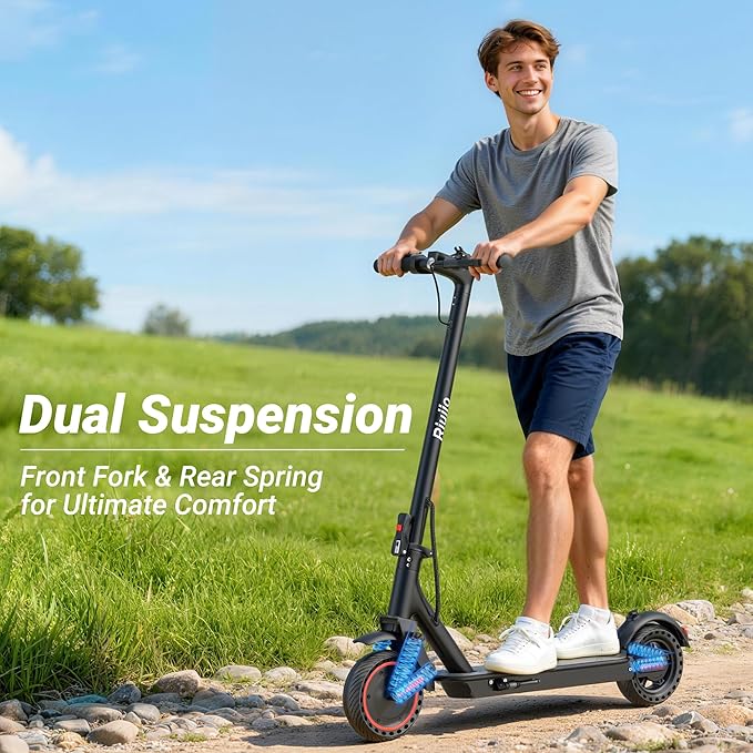 Electric Scooter, 350W-500W Motor, 9 MPH to 22MPH, 10-41 Miles Range, Dual Suspension, Dual Braking, App Control, Foldable Commuter E Scooter for Adults and Teens