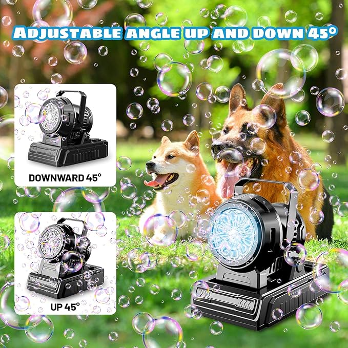 SHCKE Automatic Bubble Machine 10 Holes Bubble Blower,45° Adjustable | USB-C/AA Dual Power,Top-Fill No-Leak Design,Portable for Parties, Pool,Camping & Weddings,Ideal for Kids & Adults