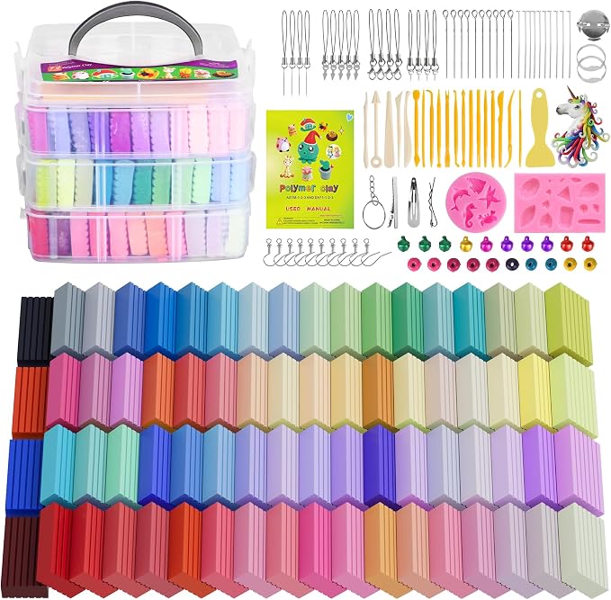 Cyajm 72 Colors Polymer Clay Kit, Non-Toxic Oven Bake Clay, Soft Modeling Clay for DIY Jewelry Making, Mini Sculptures, Art Craft Projects, Ideal Gift for Kids Adults Beginners Craft Lovers