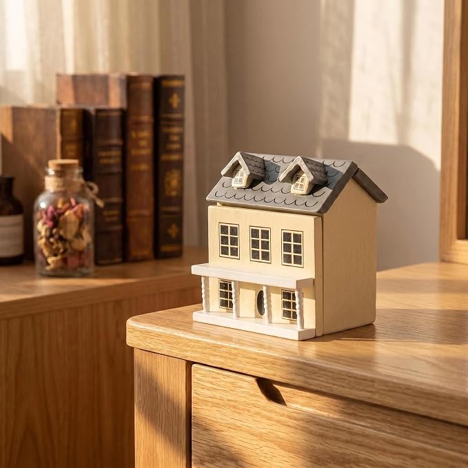 Miniature Villa Model Wooden Tiny House Compact Dollhouse Mini House Storage Decoration Ornament Accessory for Tabletop Display