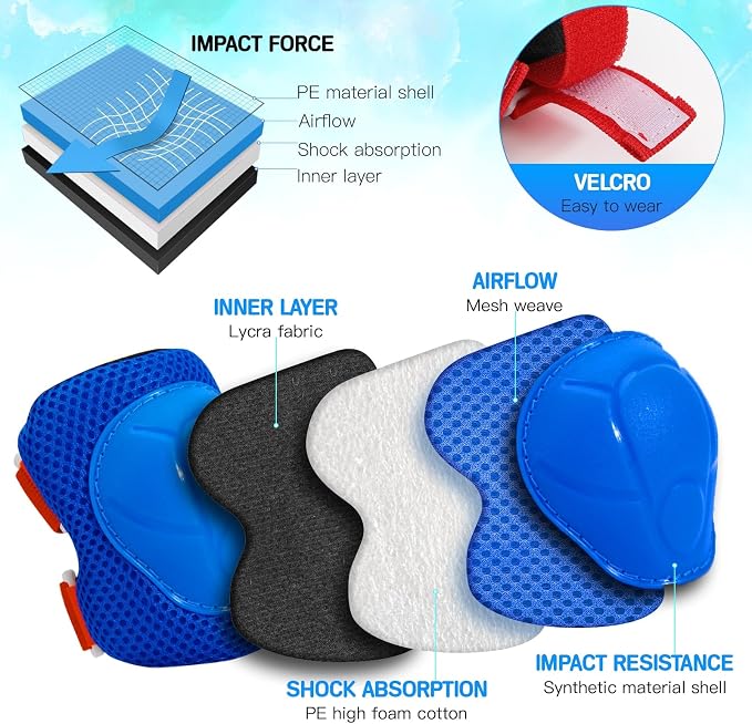 Wemfg Kids Protective Gear Set Knee Pads for Kids 3-14 Years Toddler Knee and Elbow Pads with Wrist Guards 3 in 1 for Skating Cycling Bike Rollerblading Scooter