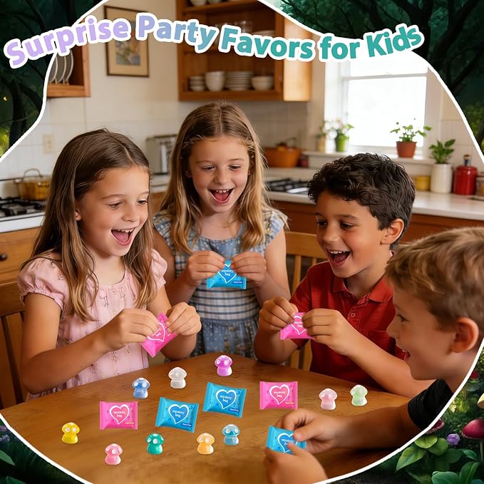 50PCS Glow in The Dark Mushroom Mini Figures Mystery Blind Bag, Luminous Resin Mini Mushroom Figurines Bulk, Cute Tiny Glow Toys, Fairy Garden Accessories, DIY Crafts, Party Favor Surprise Collectible