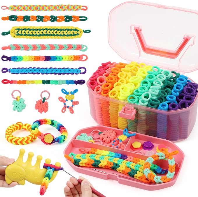 IQKidz Arts and Crafts for Kids Ages 6-8 8-12, Bracelets Making Loom Kit with 1000+ Loop Bands, DIY Hair Tie Bracelet Make Toy Set, Great Birthday Present for Girls 7 9 10 11 13 Year Old
