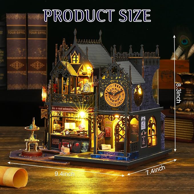 Miniature Dollhouse Kits, Tiny House Kit and Light, Doll House Kits for Adults to Building, Unique Gift for Birthday Christmas Day, Time Castle