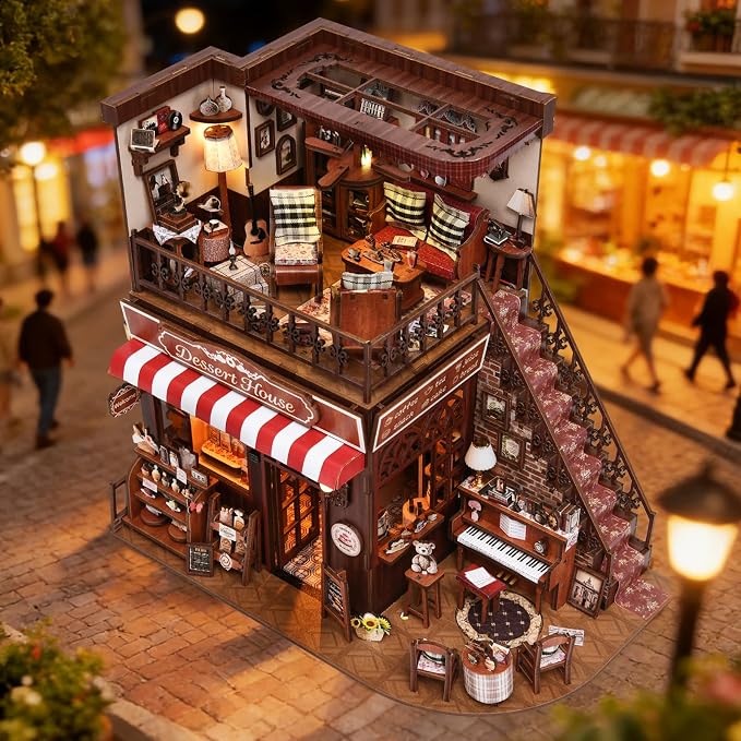 TOYQI Mini House Kit, DIY Miniature Dollhouse Book Nook Kits for Adult | 3D Wooden Puzzle Booknook with LED Light, Diorama Building Home Decor Gifts for Family Lovers