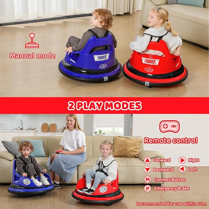 ELEMARA Kids Bumper Car, 1.9mph Max, 12V Electric Car for Toddlers, 360°Spin Bumping Car with Music, 5 Lighting Mode, DIY Stickers, Ride on Car with Remote Control, 2-Speed, 2 Driving Mode, Red