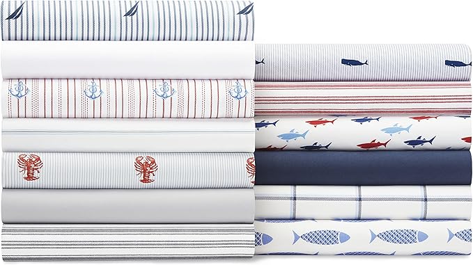 Nautica – Full Size Sheet Set, Crisp Cotton Percale Bedding with Matching Pillowcases, Lightweight & Breathable Bed Sheets, Deep Pocket, College Dorm Room Essentials (Skippers Island Blue)