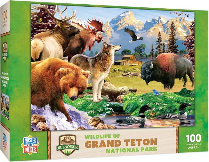 MasterPieces – 100 Piece Jigsaw Puzzle for Kid 6+ Years, Wildlife of Grand Teton National Park, Educational and Fun Game, Gift Idea for Children, 19" x 14"