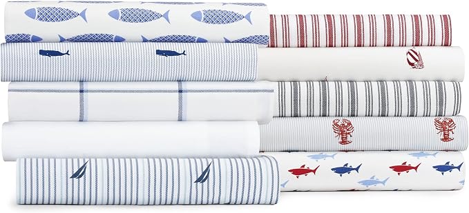 Nautica - King Size Sheets, Cotton Percale Bedding Set, Crisp & Cool, Coastal Home Decor (Beaux Stripe Navy, King)