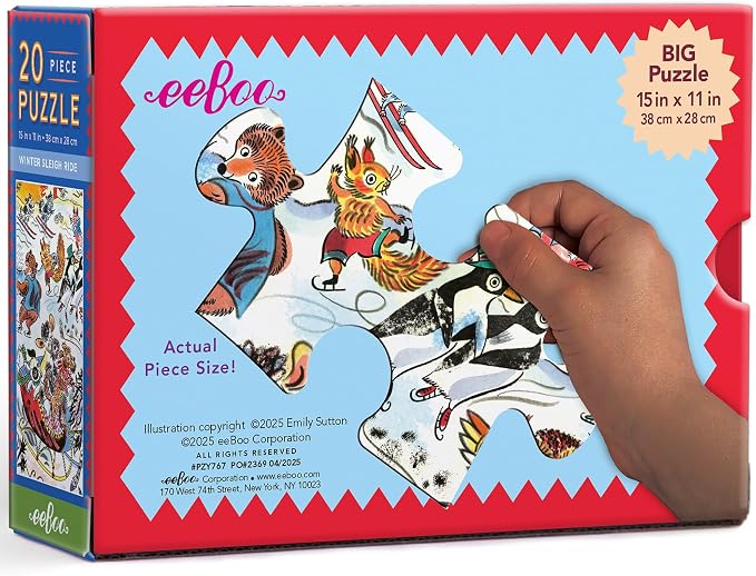 eeBoo 20 Piece Giant Floor Puzzle - Winter Sleigh Ride Children's Puzzle Sleigh Themed, Large Pieces for Small Hands to Develop Motor Skills
